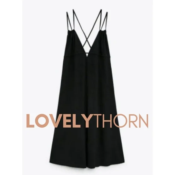 ZARA // black strappy plunge open back goddess midi dress - Picture 6 of 16